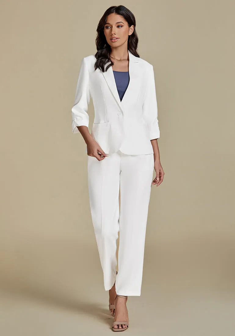 Cream White Two piece set of women's 3/4 sleeve business coat and pants suit