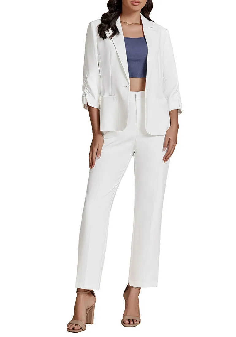 Cream White Two piece set of women's 3/4 sleeve business coat and pants suit