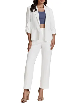 Cream White Two piece set of women's 3/4 sleeve business coat and pants suit