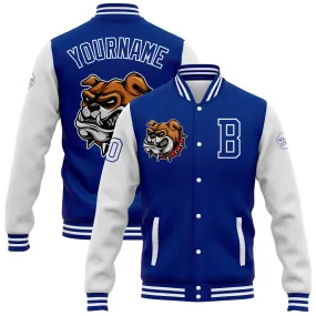 Custom Royal White 3D Pattern Design Bomber Full-Snap Varsity Letterman Jacket