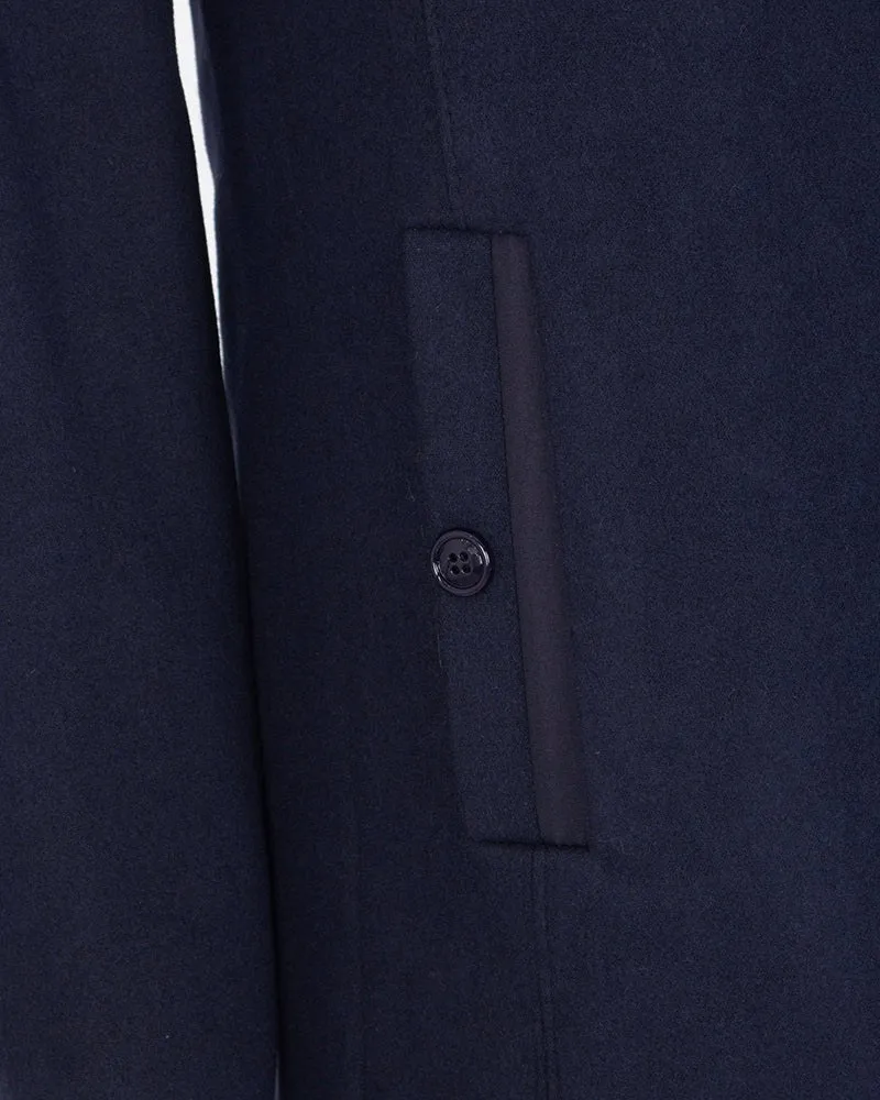 Dark Blue Funnel Neck Men`s Overcoat