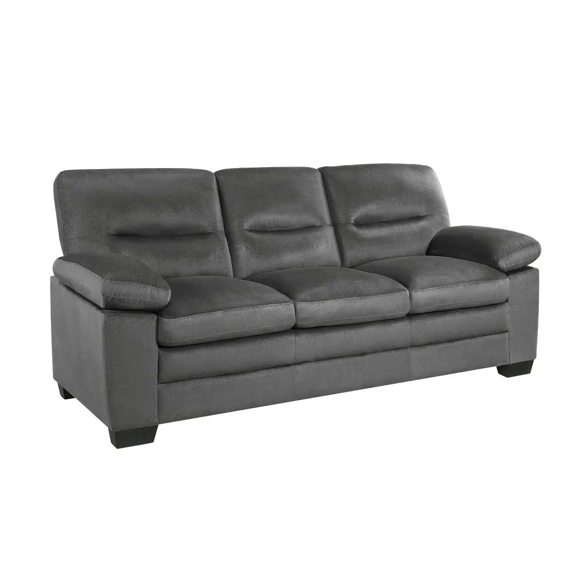 Dark Gray Textured Upholstery Sofa with Faux Wood Finish