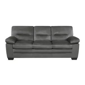 Dark Gray Textured Upholstery Sofa with Faux Wood Finish