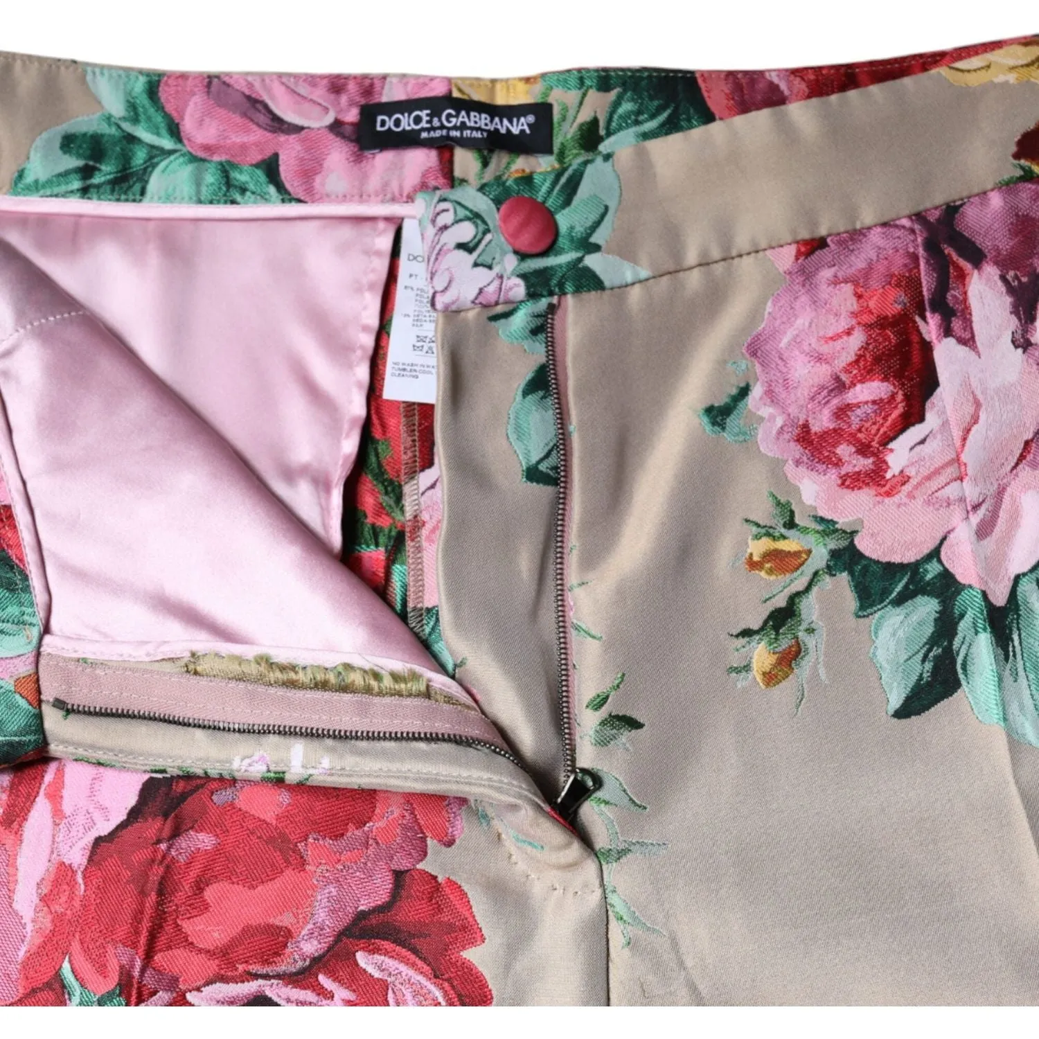 Dolce & Gabbana Beige Floral Jacquard High Waist Tapered Pants