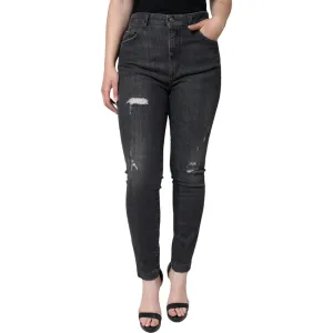 Dolce & Gabbana Black Cotton Stretch Tattered Skinny Jeans