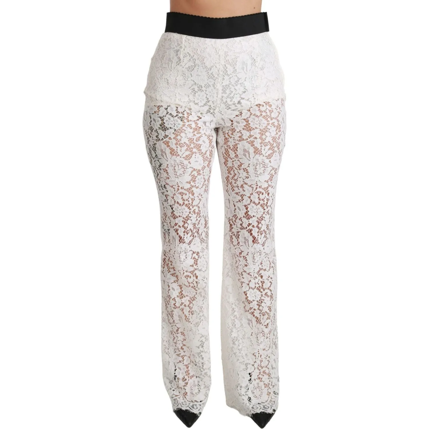 Dolce & Gabbana Elegant White Lace High Waist Pants