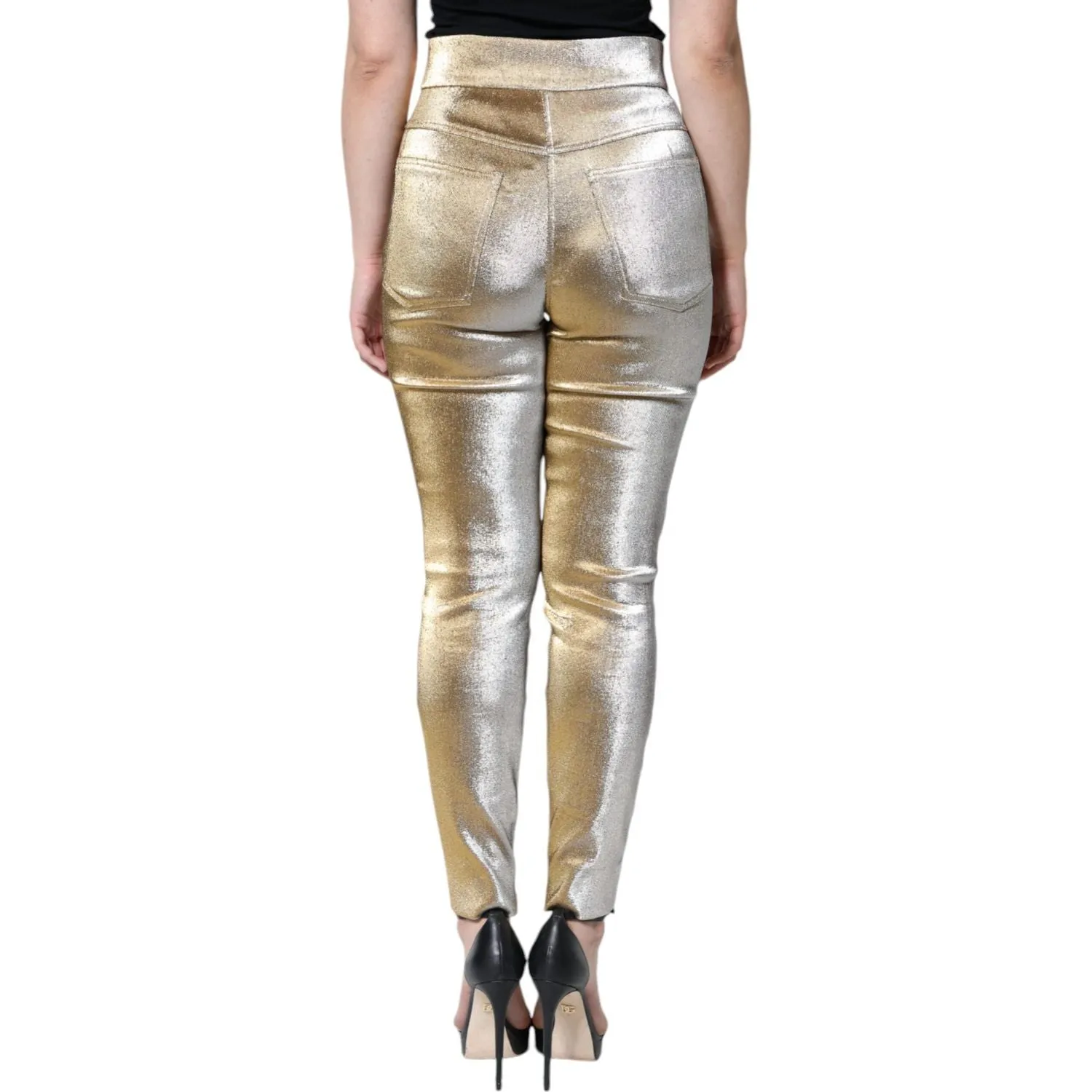 Dolce & Gabbana Metallic Gold High Waist Skinny Pants