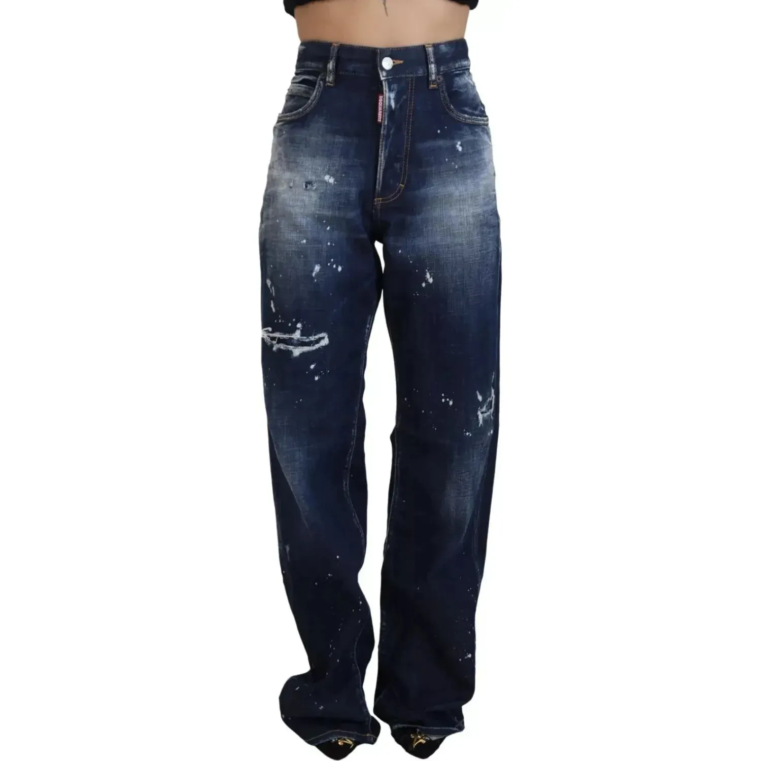 Dsquared² Blue High Waist Tattered Denim Jeans San Diego