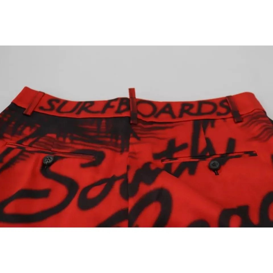 Dsquared² Red Printed High Waist Wide Leg Cropped Pants