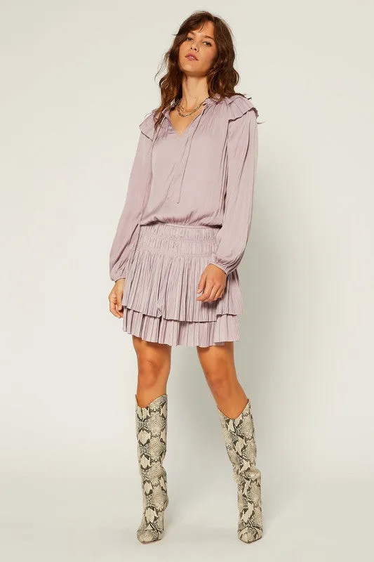 Dusty Lavender Pleated Long Sleeve Dress