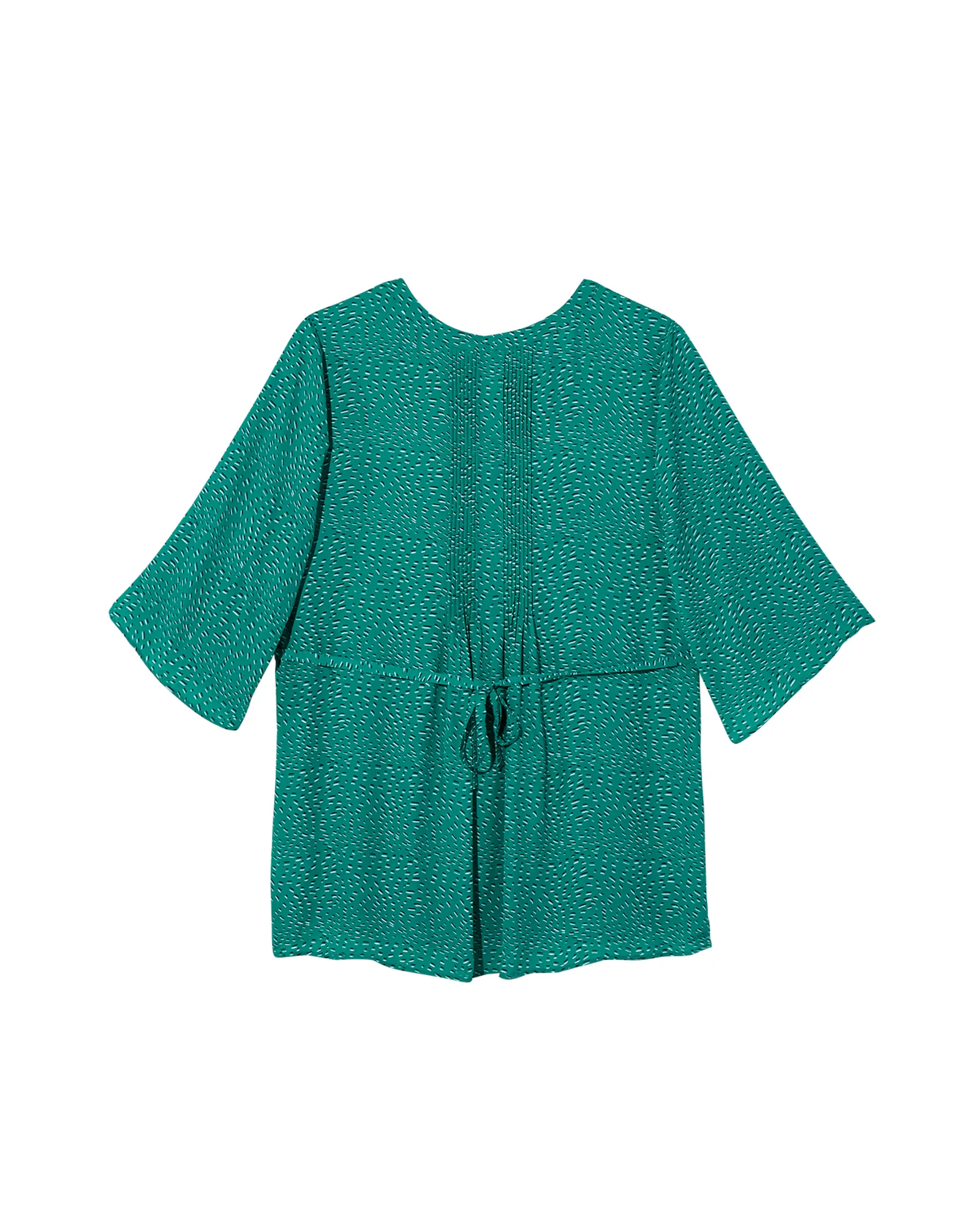 Edith 3/4 Sleeve Pleated Blouse | Forest Green / White