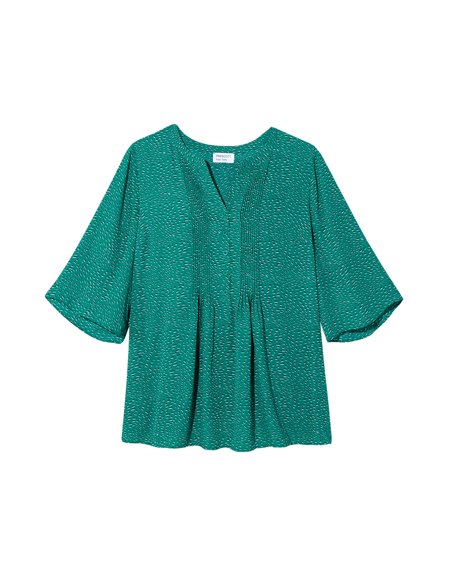 Edith 3/4 Sleeve Pleated Blouse | Forest Green / White