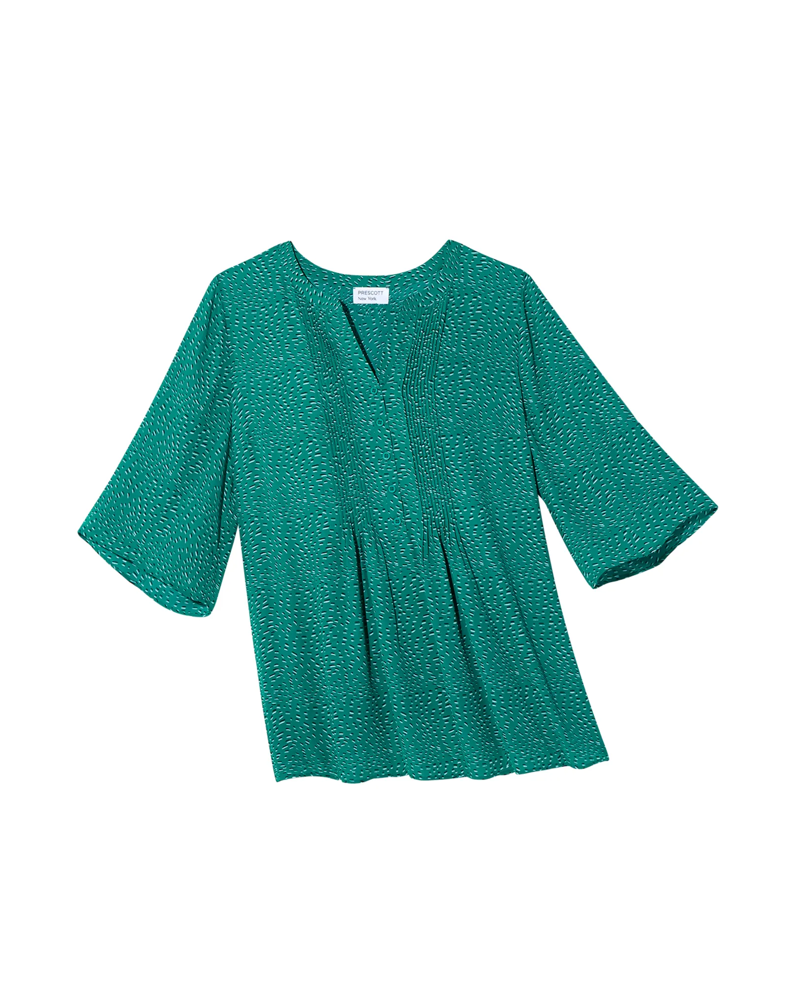 Edith 3/4 Sleeve Pleated Blouse | Forest Green / White