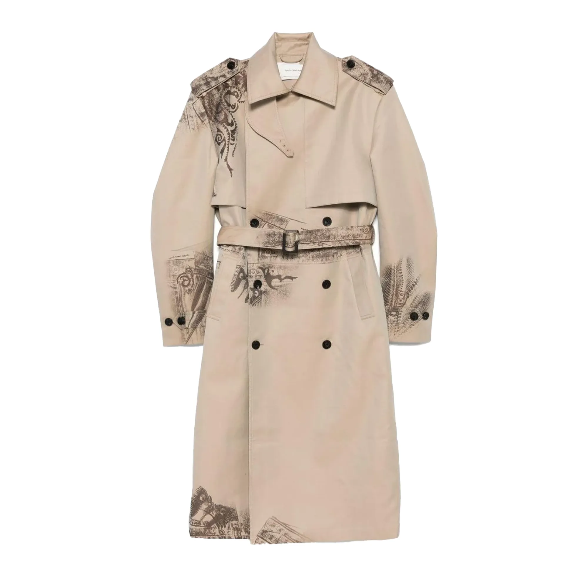 Feng Chen Wang  Deconstruction Printed Trench Coat Khaki