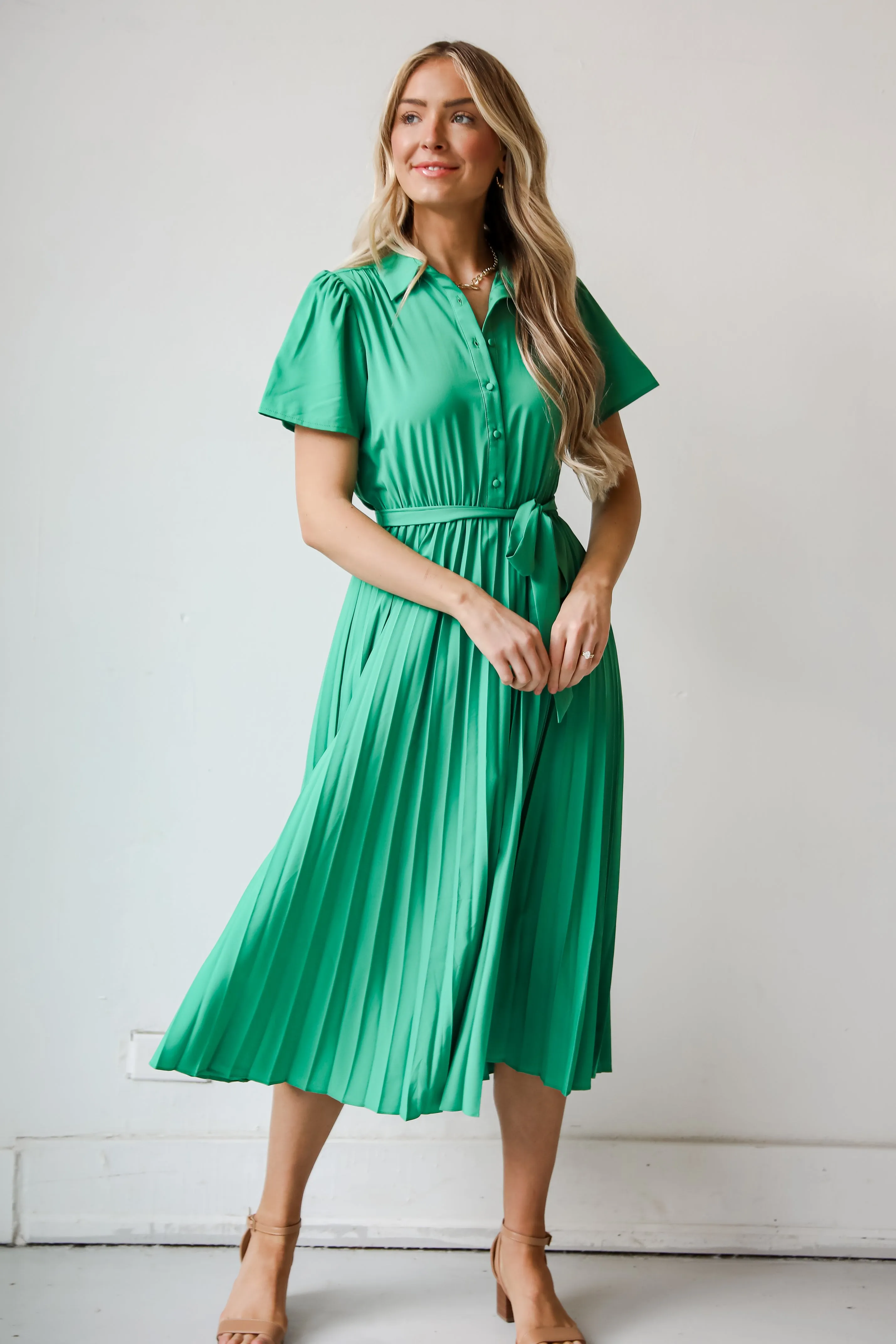 FINAL SALE - Desirable Date Pleated Midi Dress