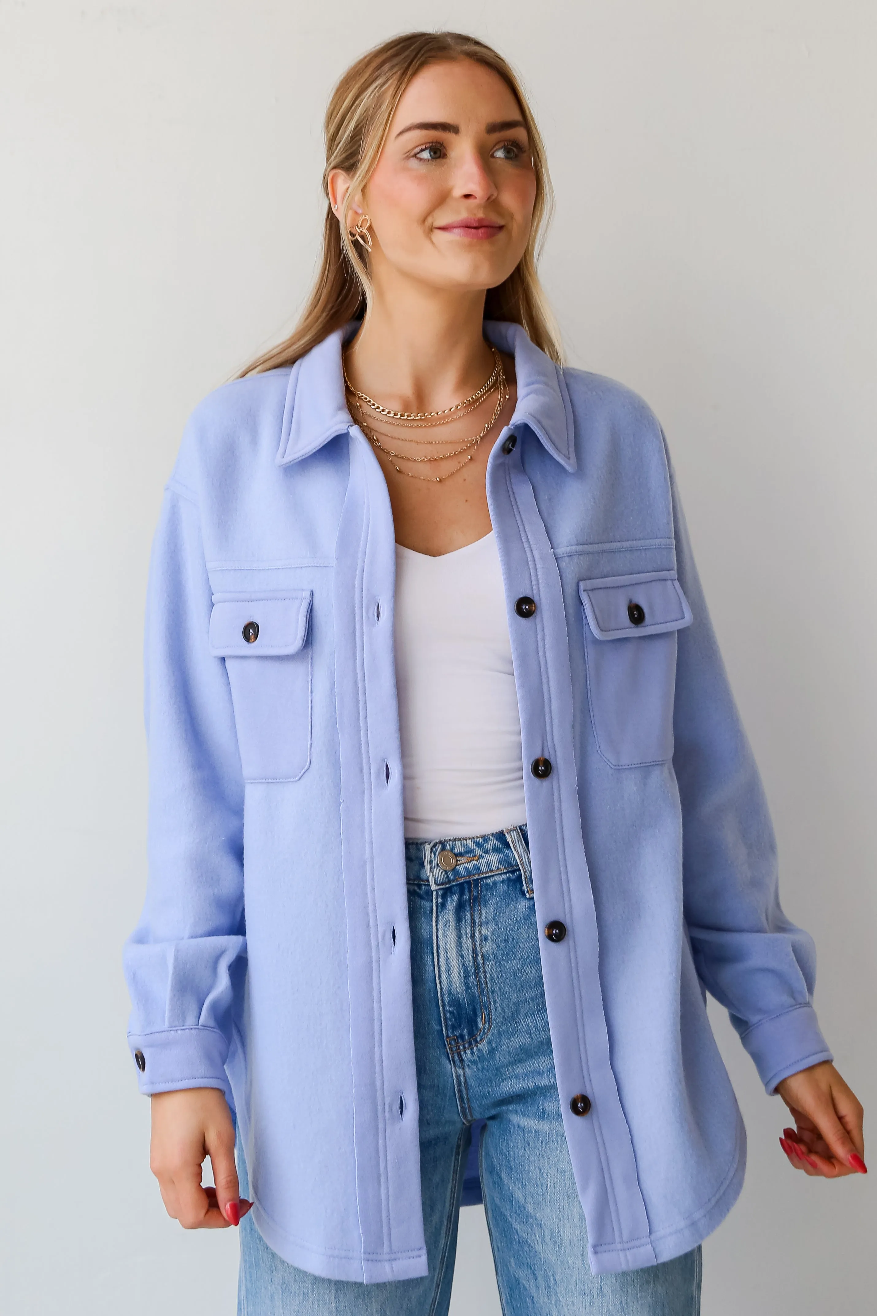 FINAL SALE - Irresistible Comfort Blue Brushed Knit Shacket - DU DEAL