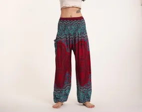 Geometric Mandalas Unisex Harem Pants in Red