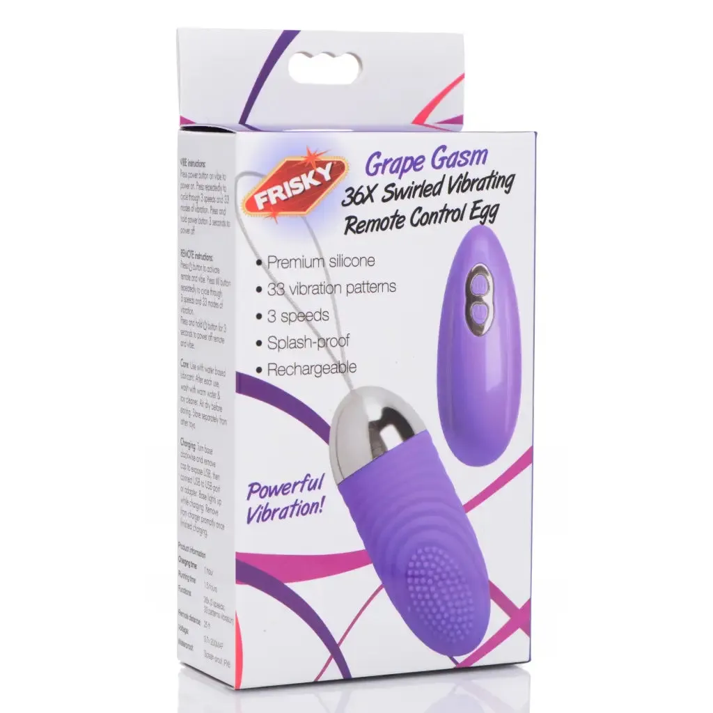 Grape Gasm 36x Swirled Vibrating Remote Control Egg