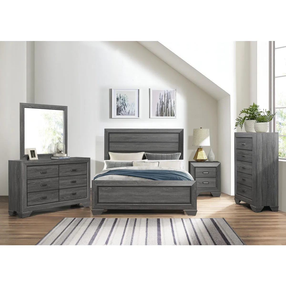 Gray Faux Wood Veneer Night Stand with 2 Dovetail Drawers