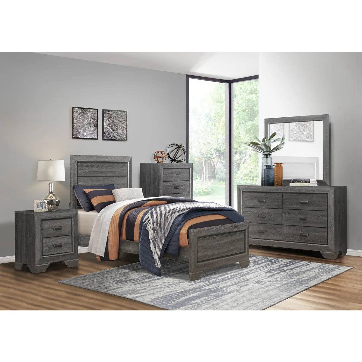 Gray Faux Wood Veneer Night Stand with 2 Dovetail Drawers