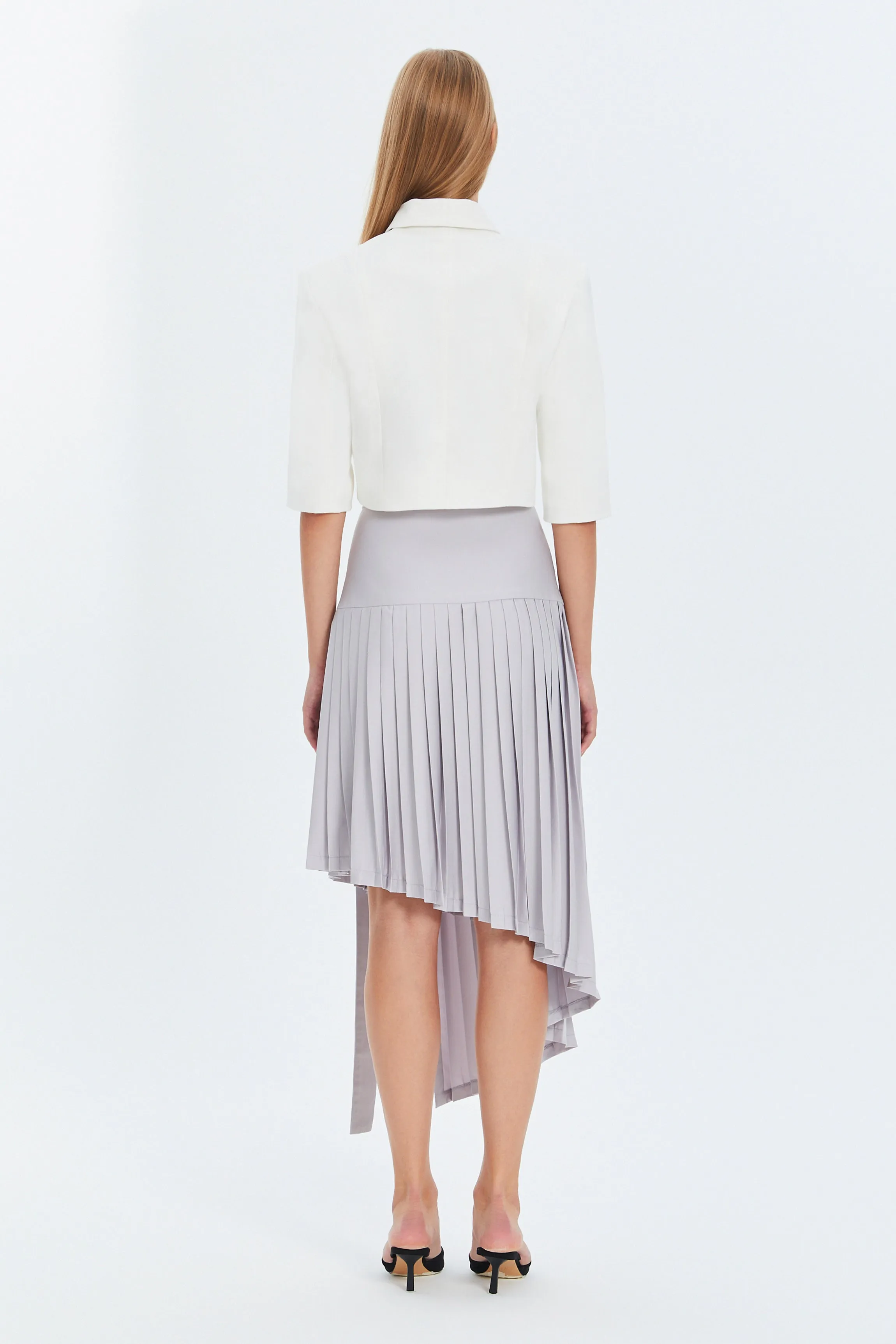 Gray Midi High-Waist Asymmetrical Pleated Skirt