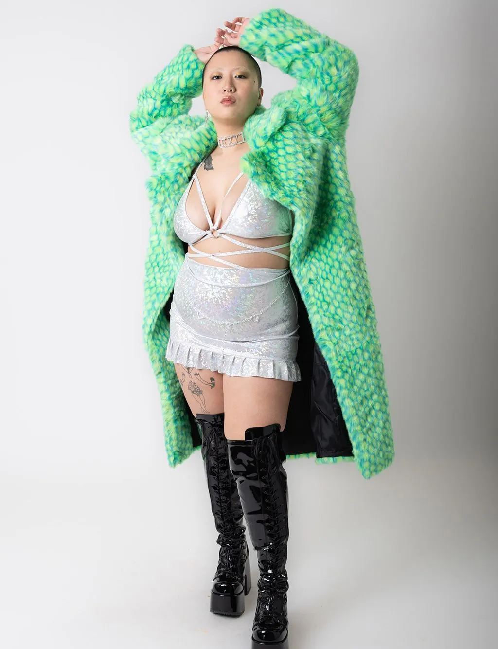 GREEN MERMAID FAUX FUR JACKET - LONG LENGTH ✰ MADE 4 U ✰