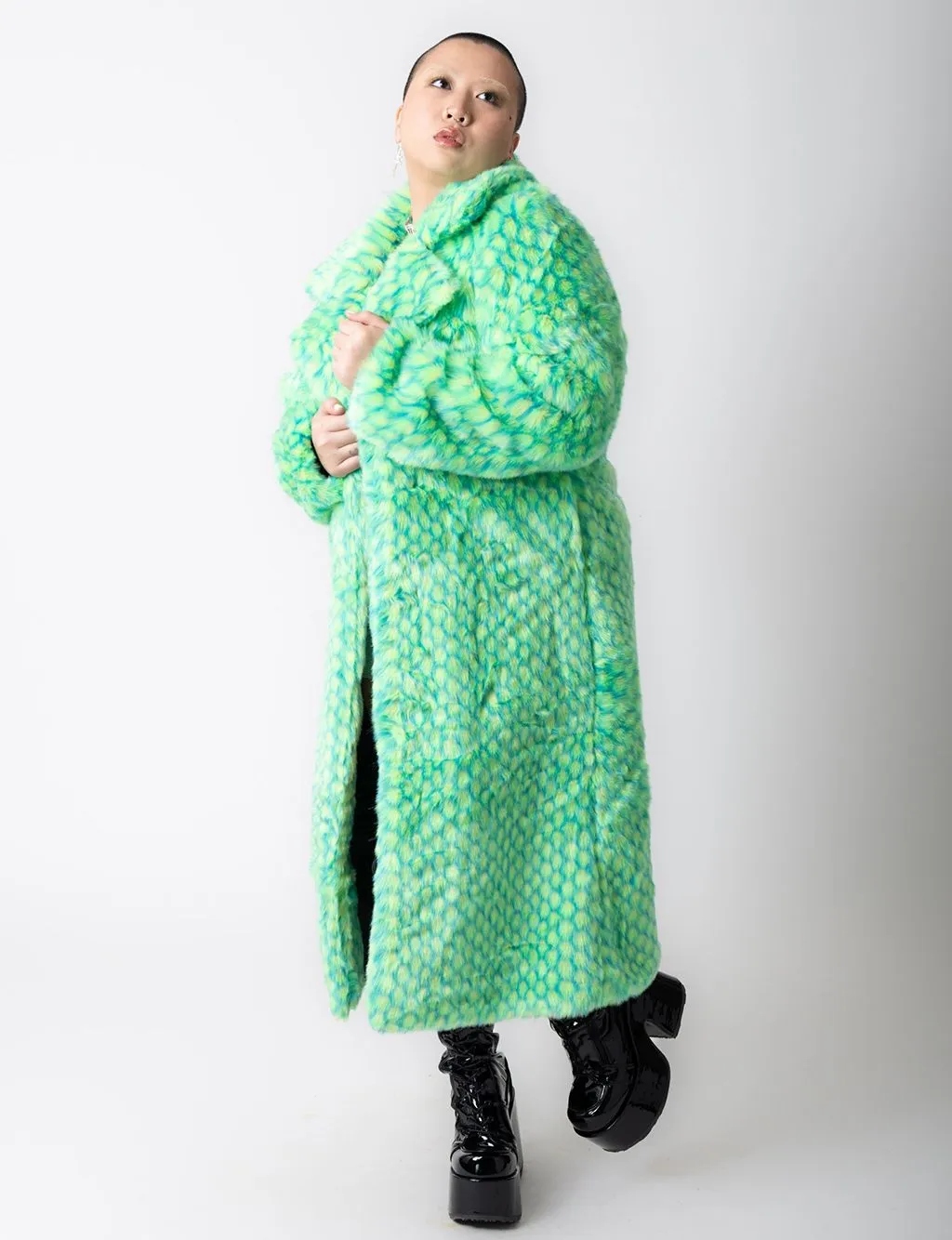 GREEN MERMAID FAUX FUR JACKET - LONG LENGTH ✰ MADE 4 U ✰