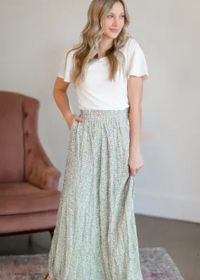 Green Tiny Floral Maxi Skirt