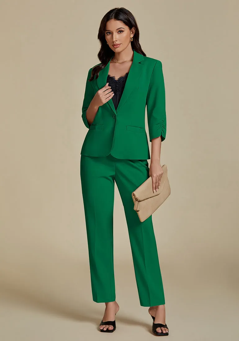 Green Two piece set of women's 3/4 sleeve business coat and pants suit