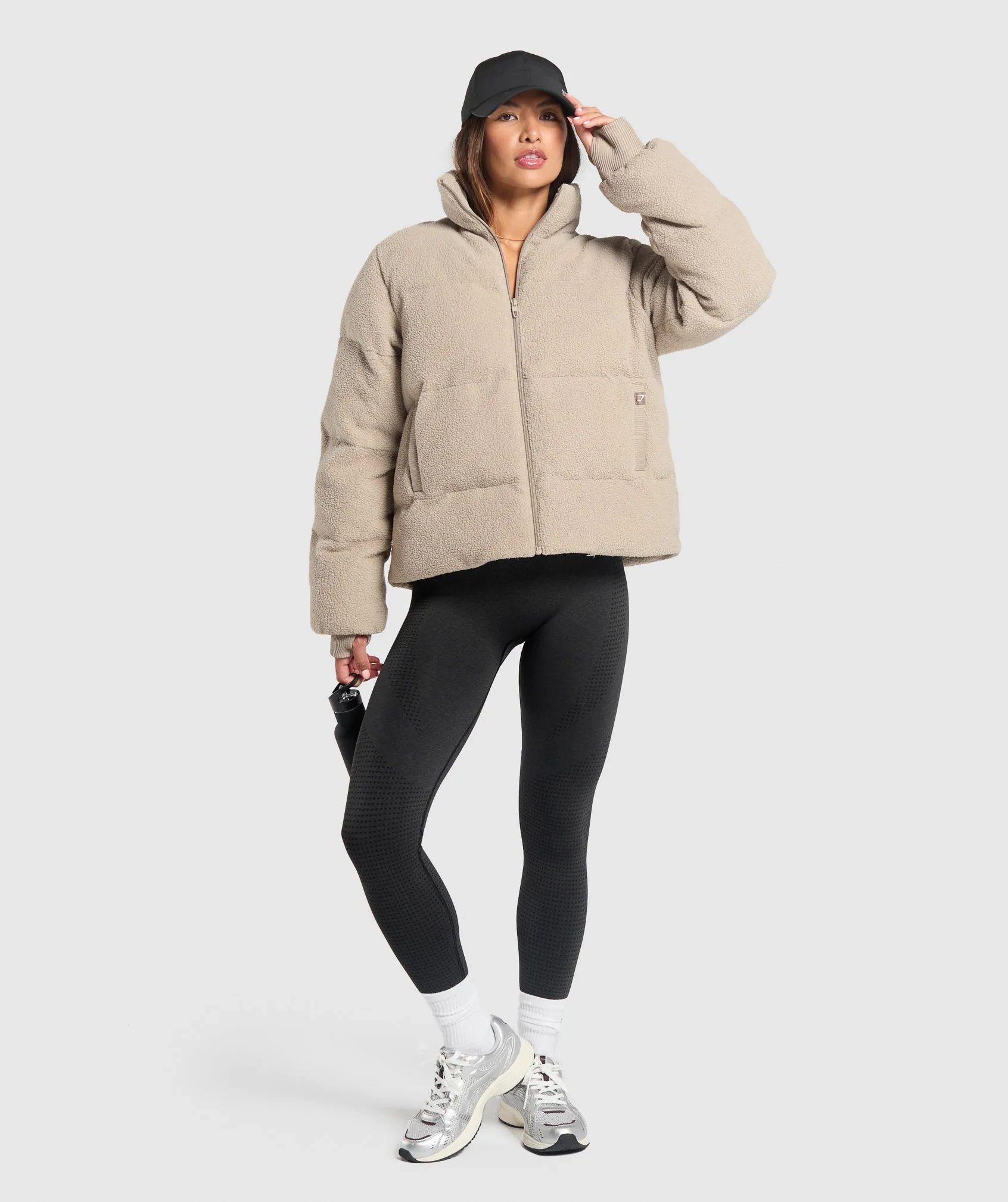 Gymshark Sherpa Puffer Jacket - Sand Brown