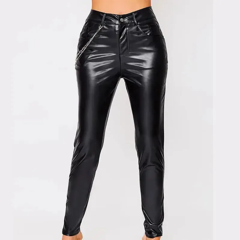 High Waist Leather Pants PU Black Straight Streetwear Fall, Winter 2023 New