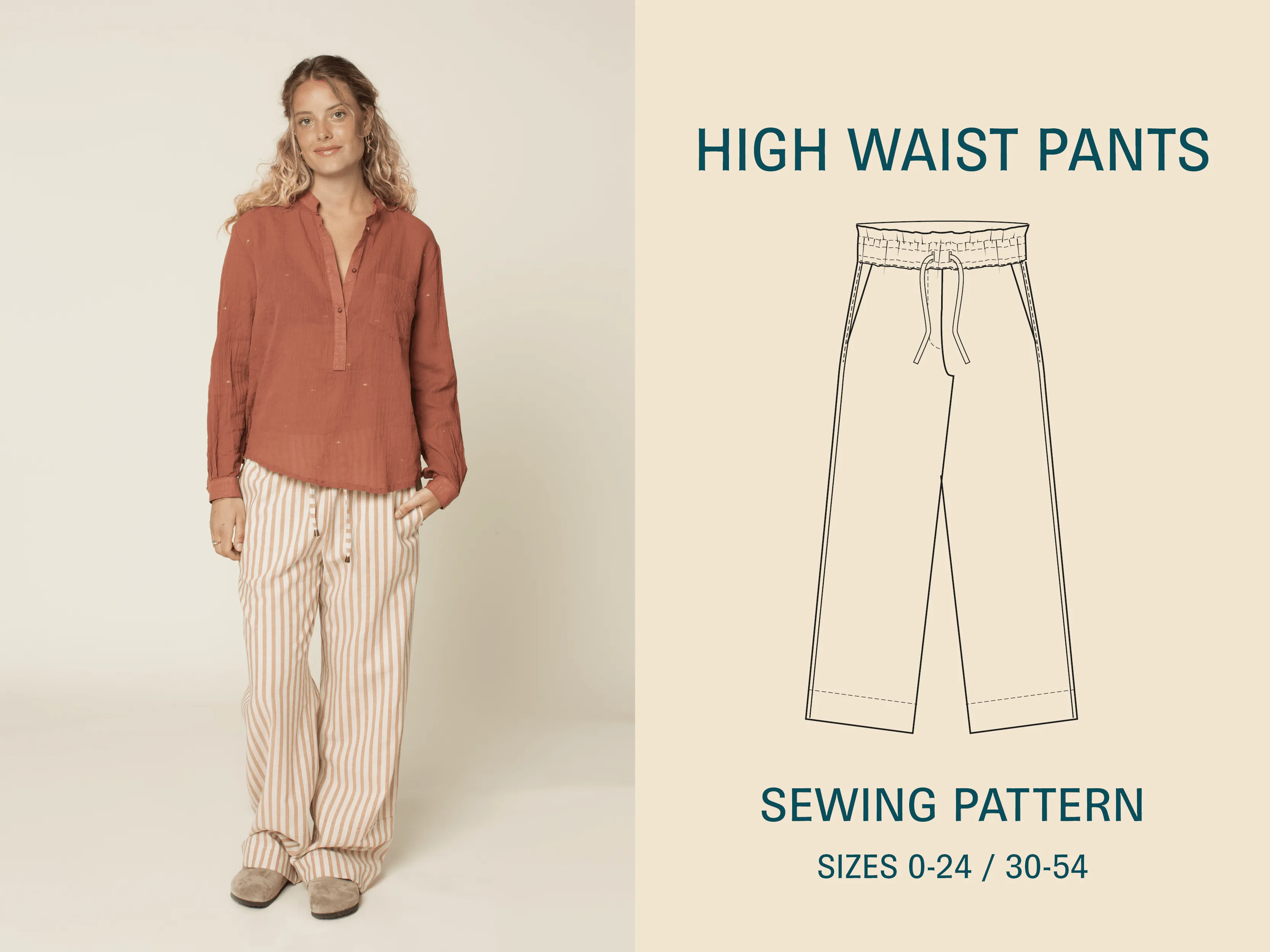 High Waist Pants - Printed Pattern