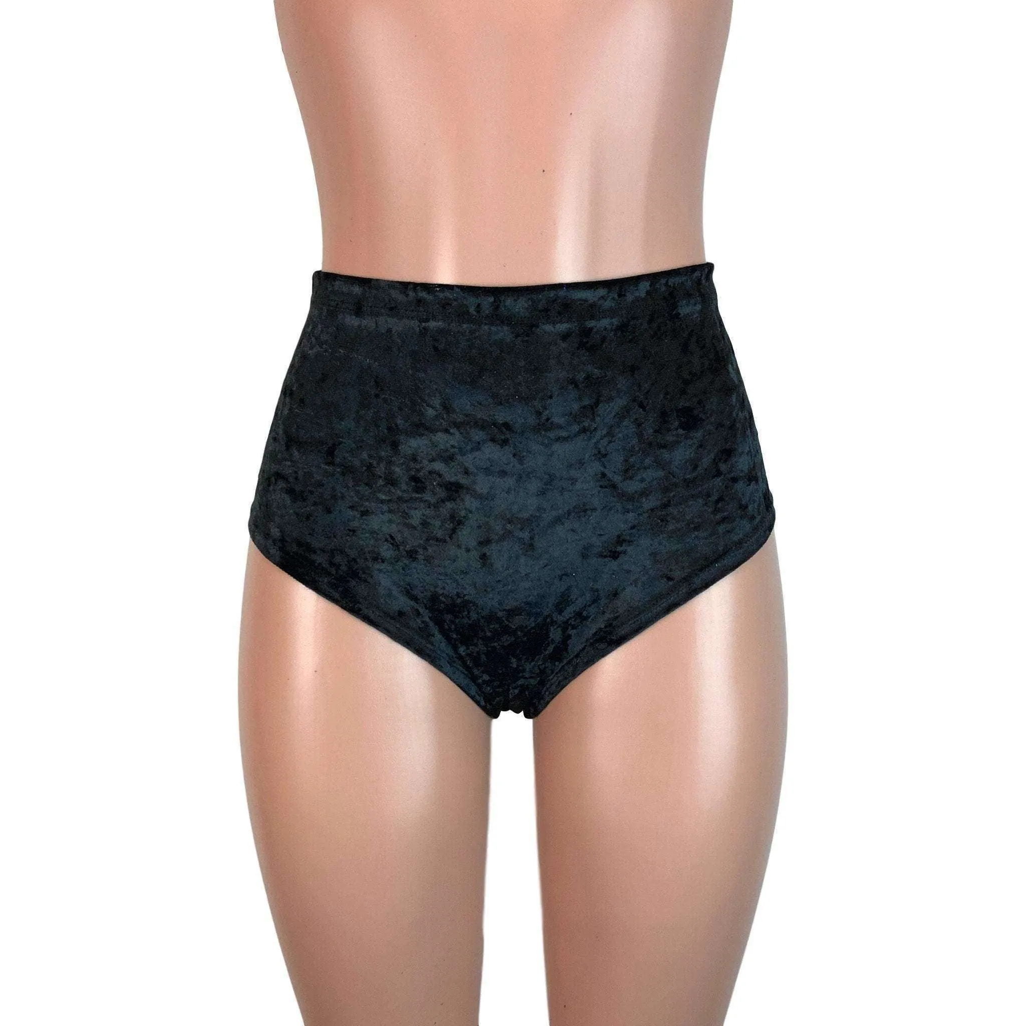 High Waist Scrunch Bikini Hot Pants - Black Crushed Velvet