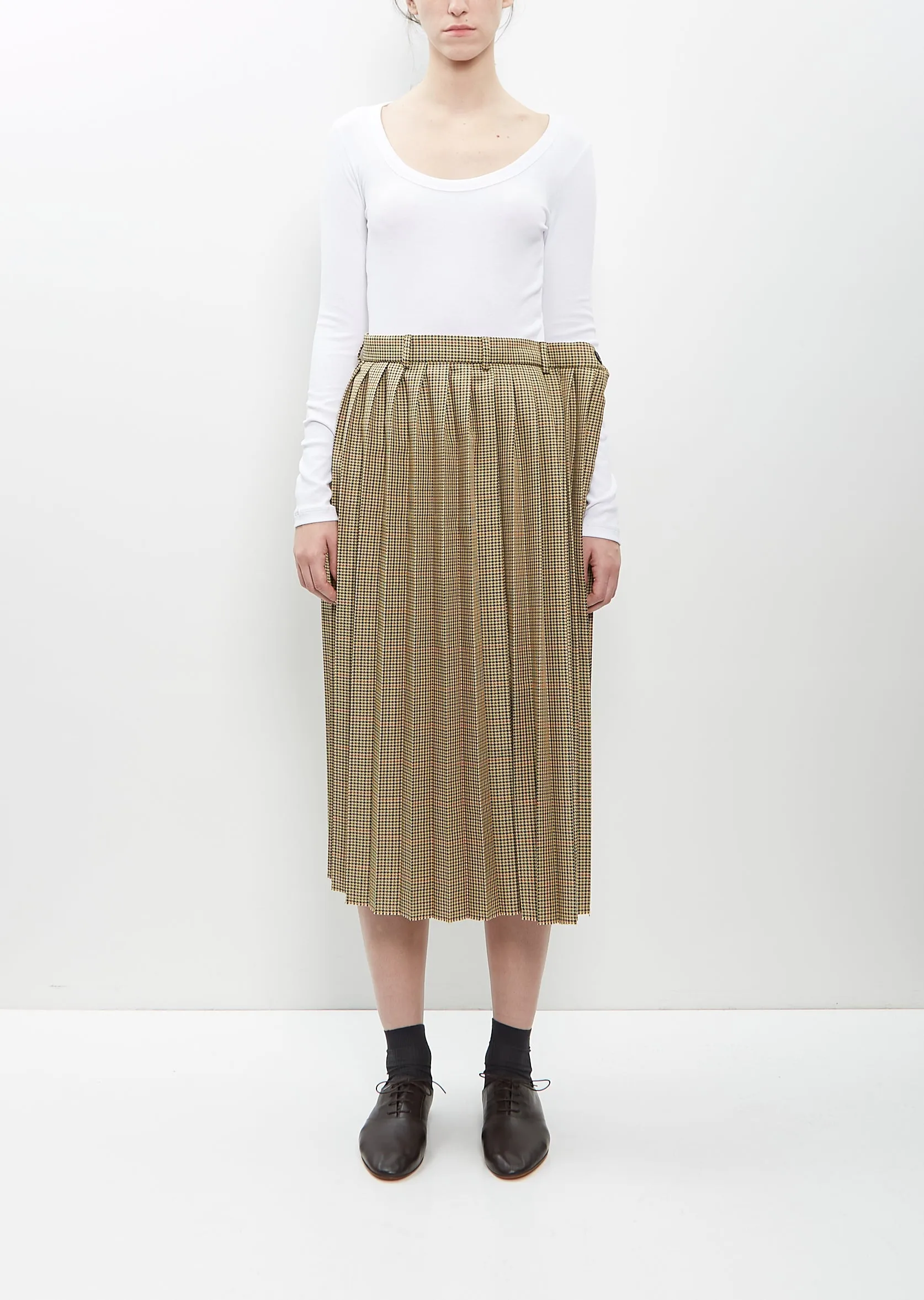 Houndstooth Poly Pleated Skirt