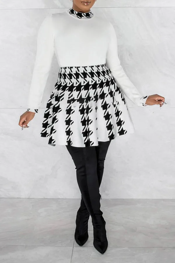 Houndstooth Top & High Waist Skirt Set