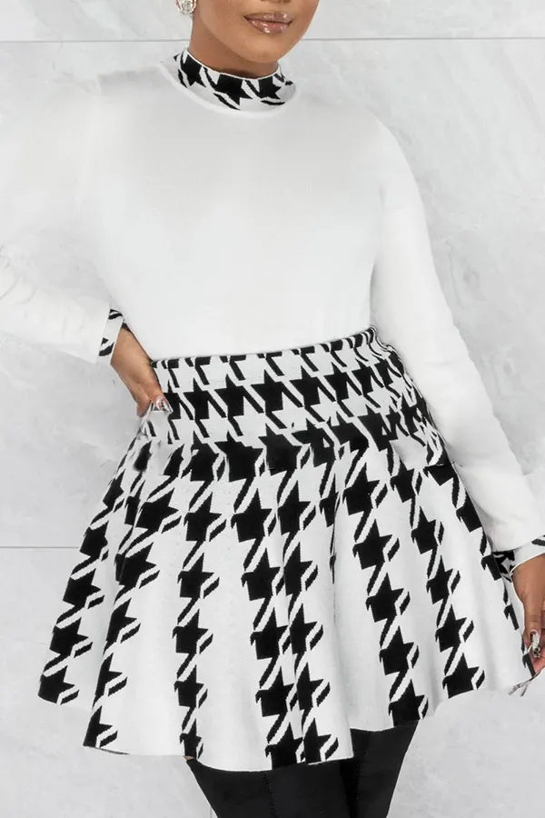 Houndstooth Top & High Waist Skirt Set