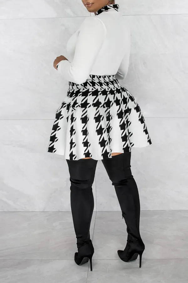 Houndstooth Top & High Waist Skirt Set