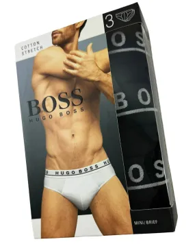 Hugo Boss Men Underwear Black 3 Pack Stretch Cotton Mini Brief S SALE