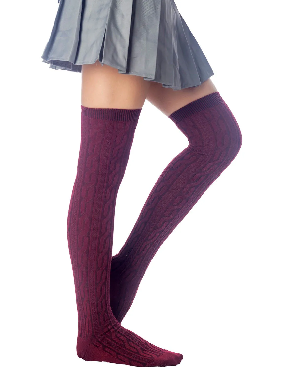 iB-iP Women's Braided Stylish Solid Color Thigh High Long Socks