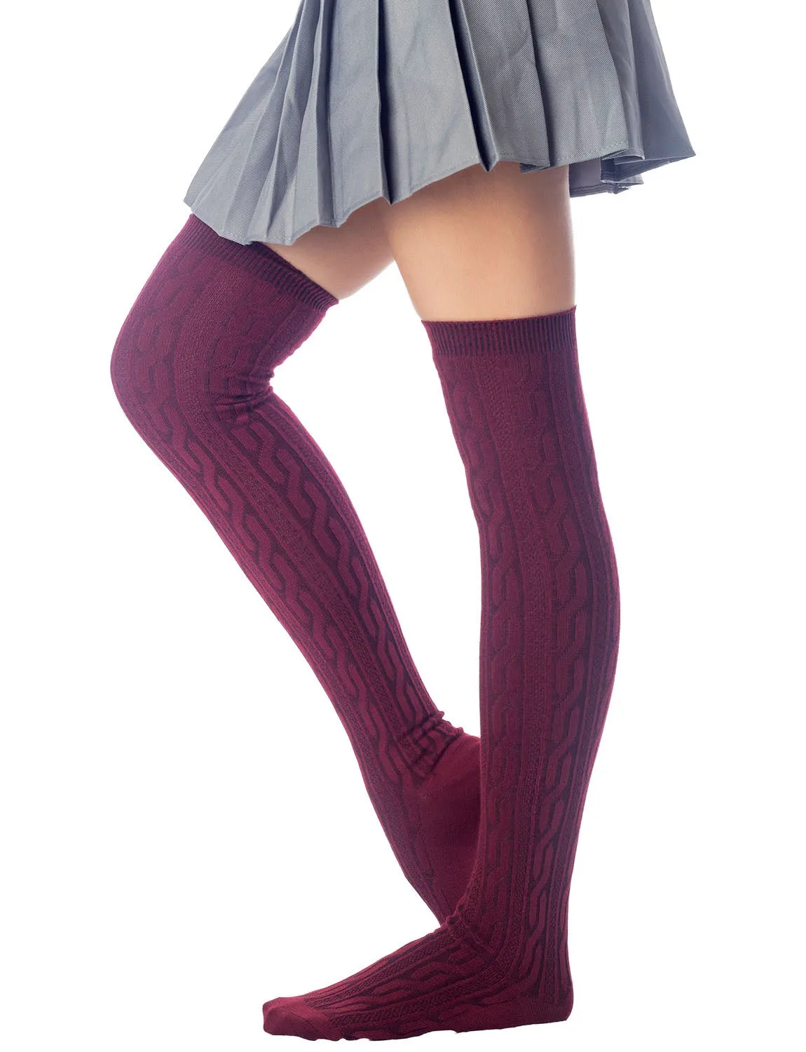 iB-iP Women's Braided Stylish Solid Color Thigh High Long Socks