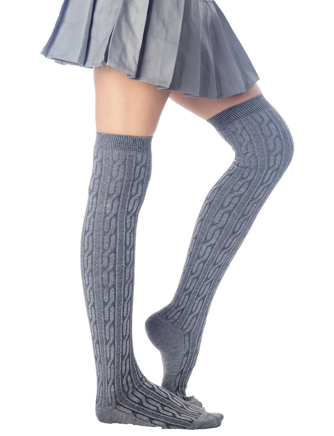 iB-iP Women's Braided Stylish Solid Color Thigh High Long Socks