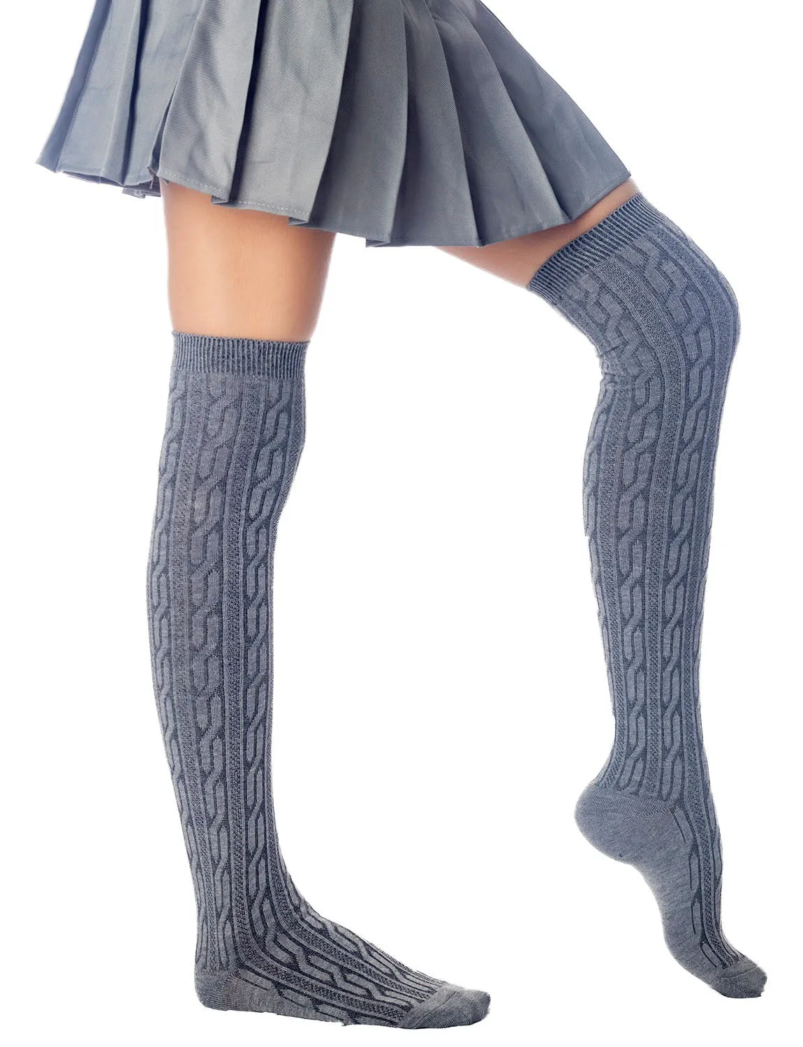 iB-iP Women's Braided Stylish Solid Color Thigh High Long Socks