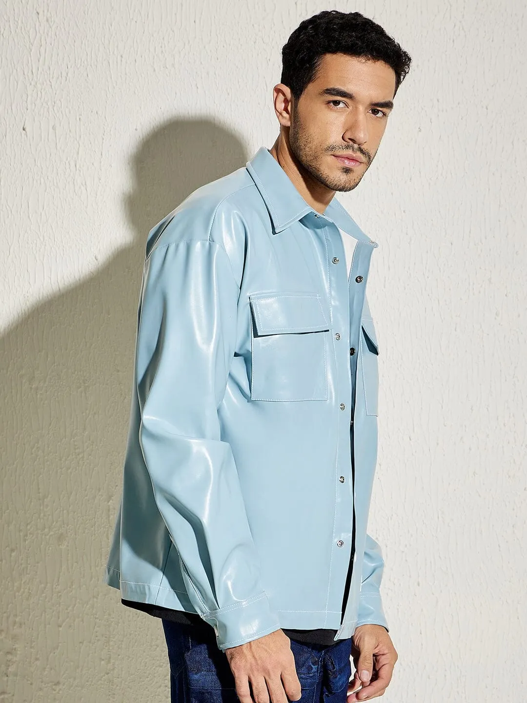 Ice Blue Pu Overshirt