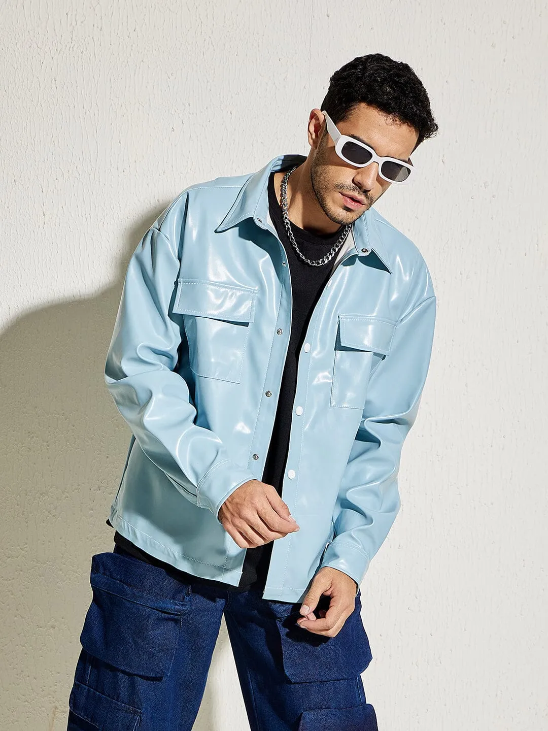 Ice Blue Pu Overshirt