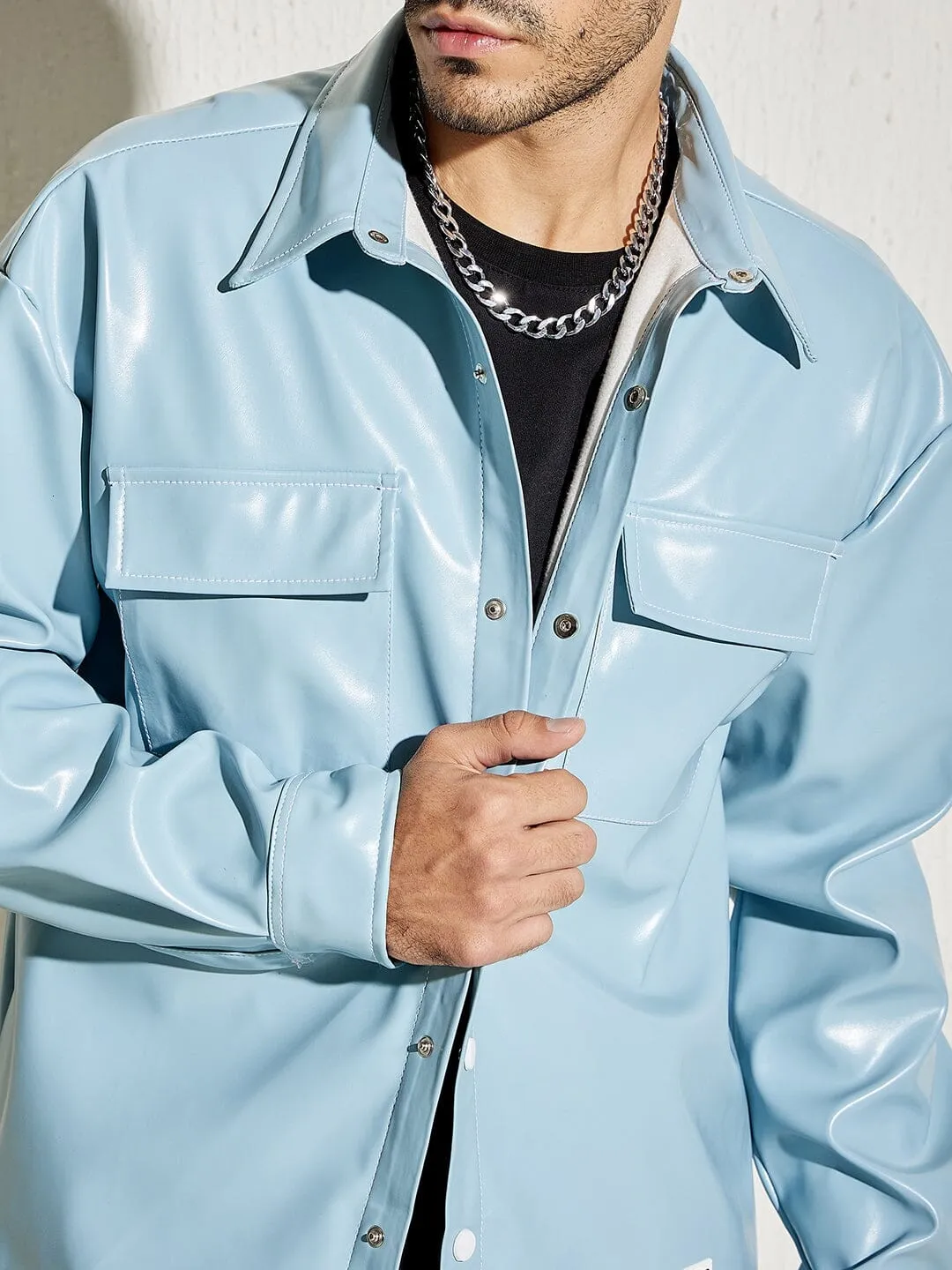 Ice Blue Pu Overshirt