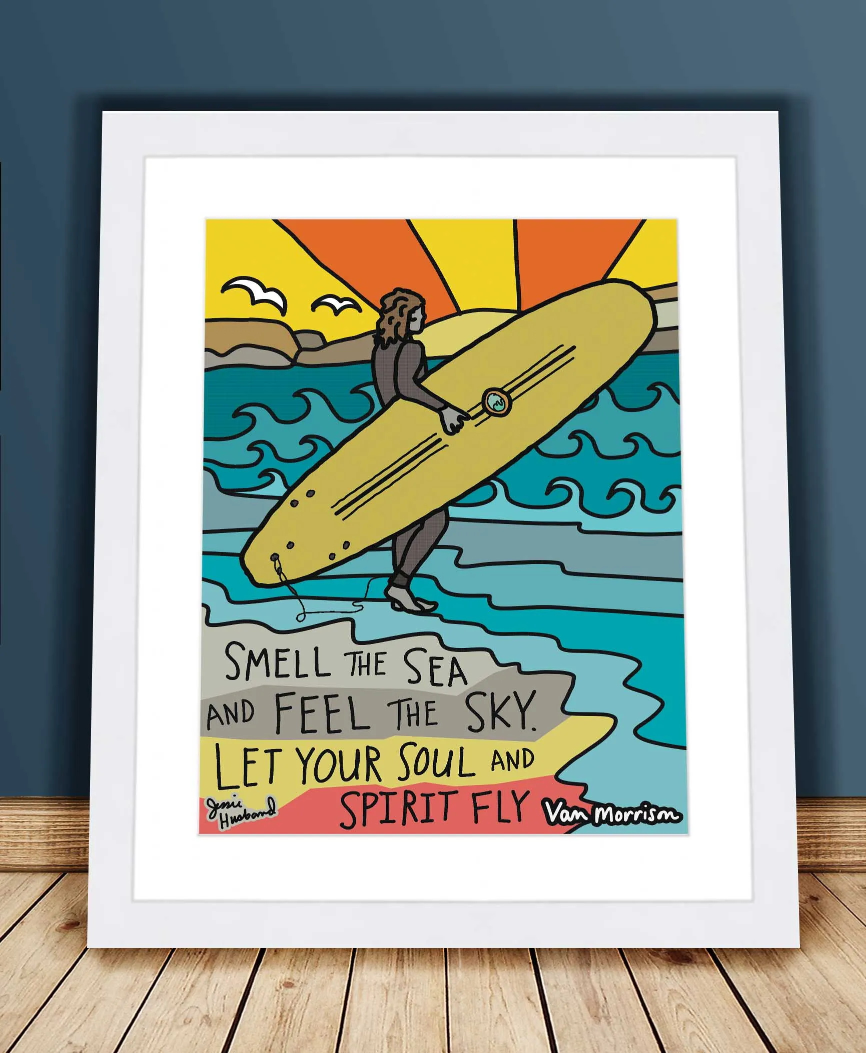 Into the Mystic lyric art, Van Morrison, surf art, beach art, gypsy soul