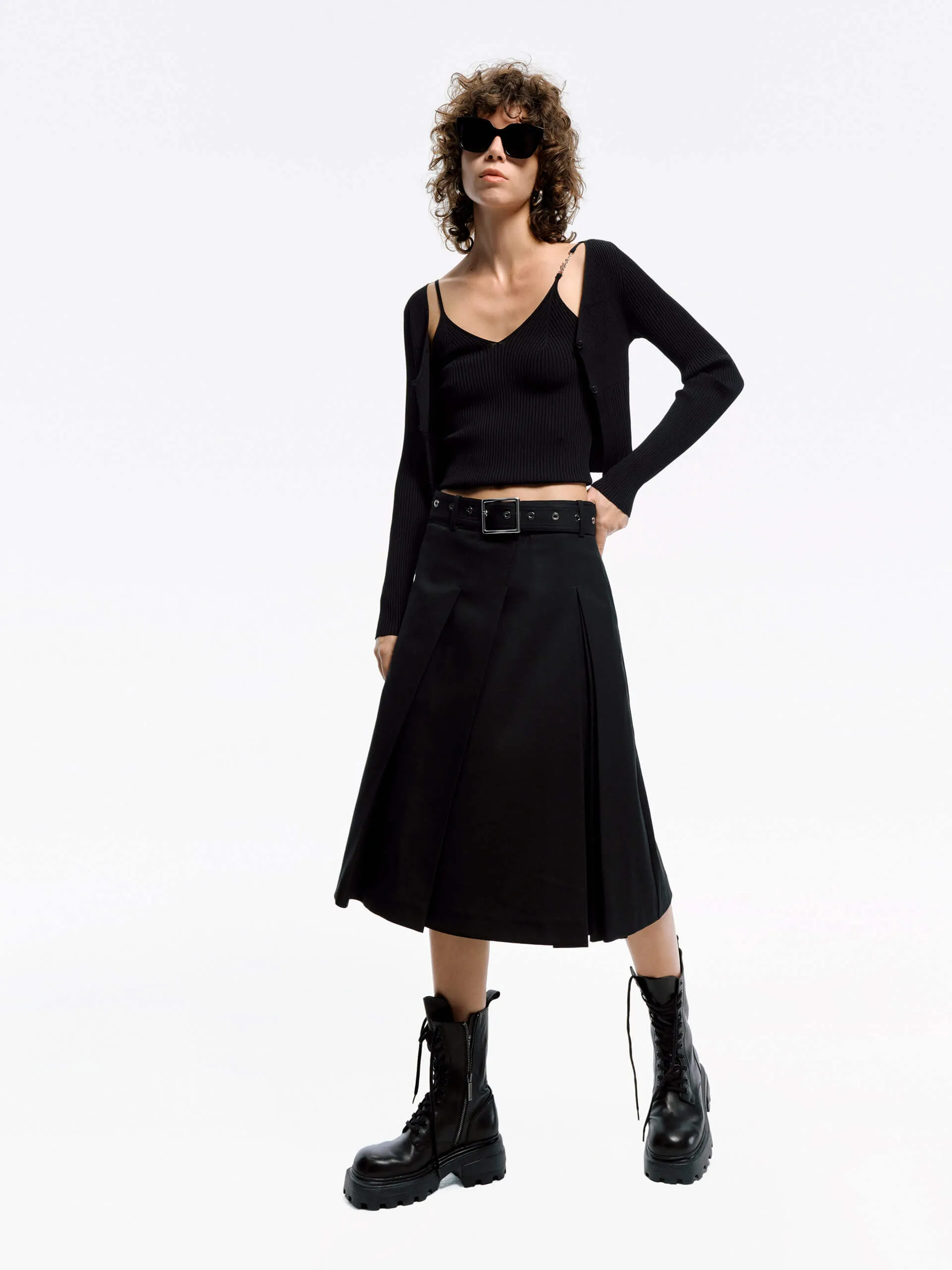 Irregular Pleated Midi Skirt