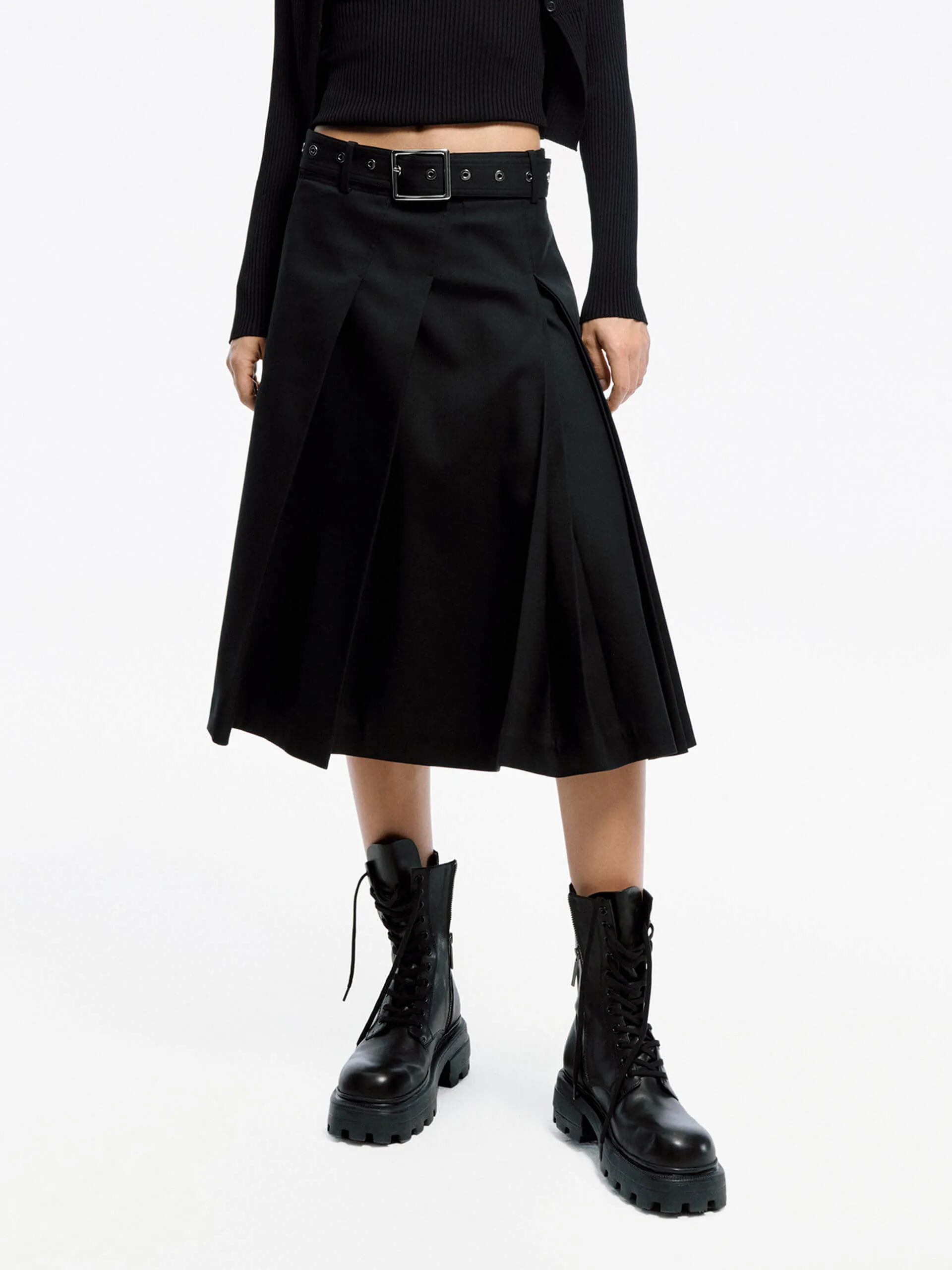 Irregular Pleated Midi Skirt