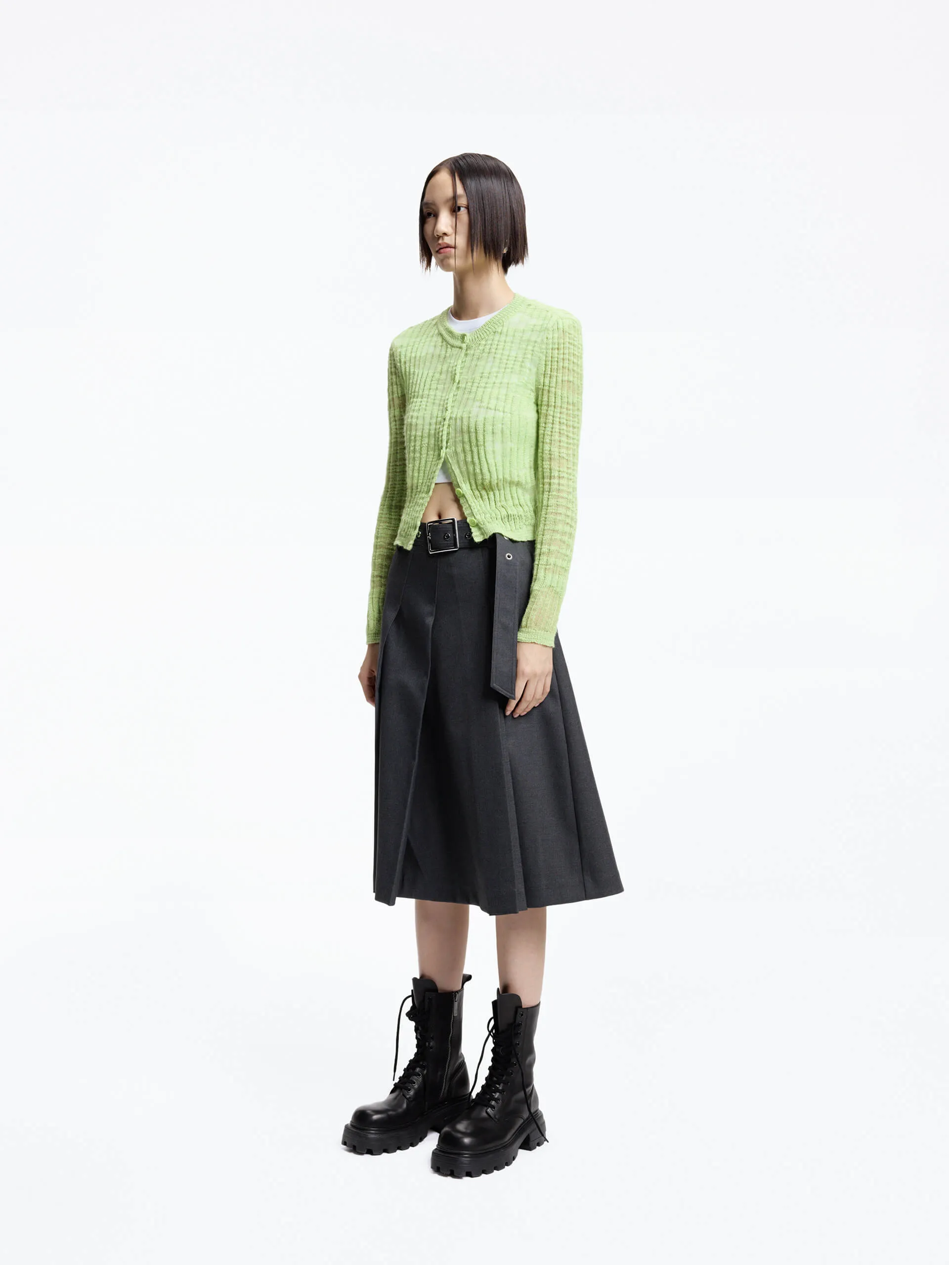 Irregular Pleated Midi Skirt