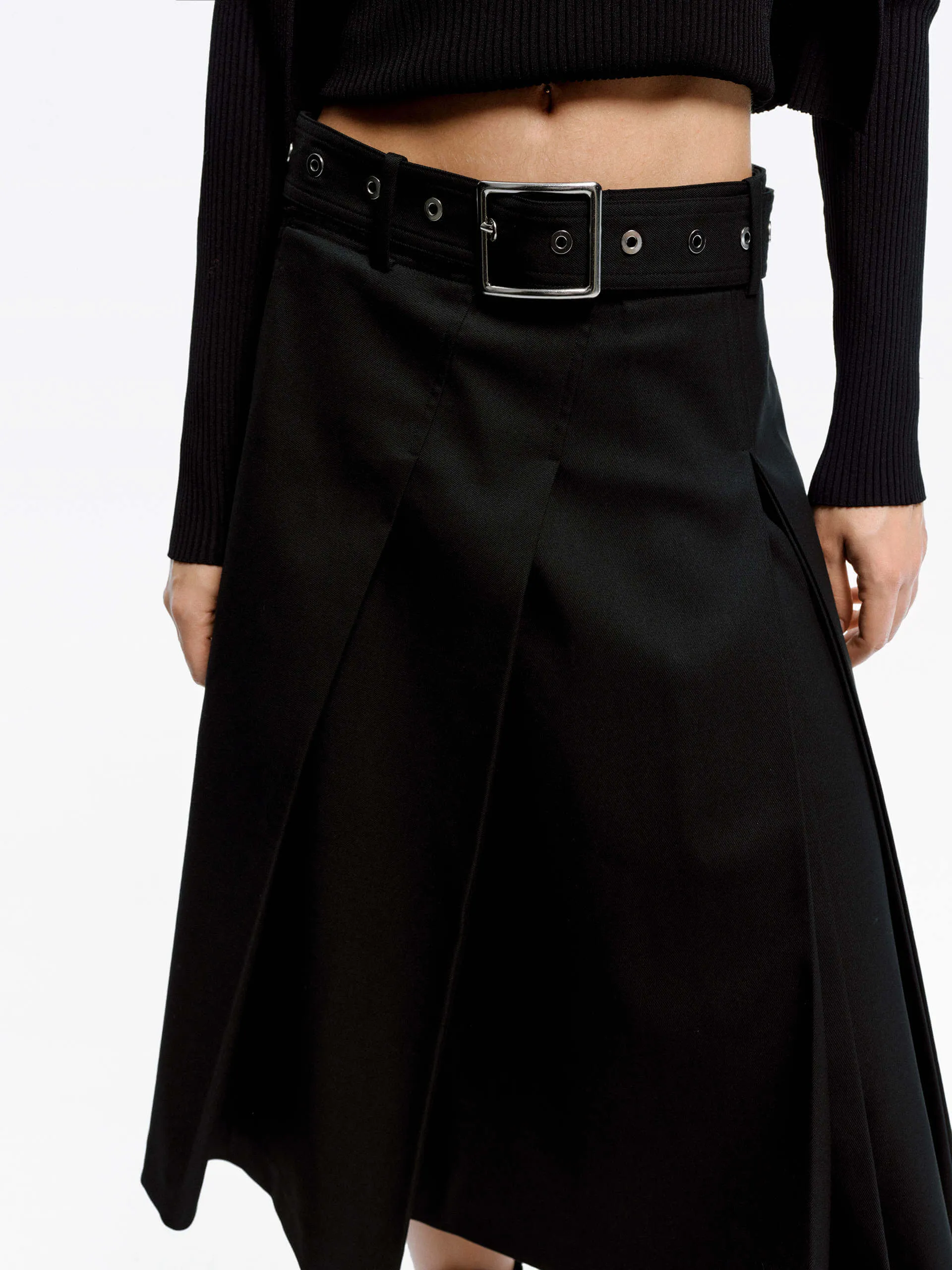 Irregular Pleated Midi Skirt